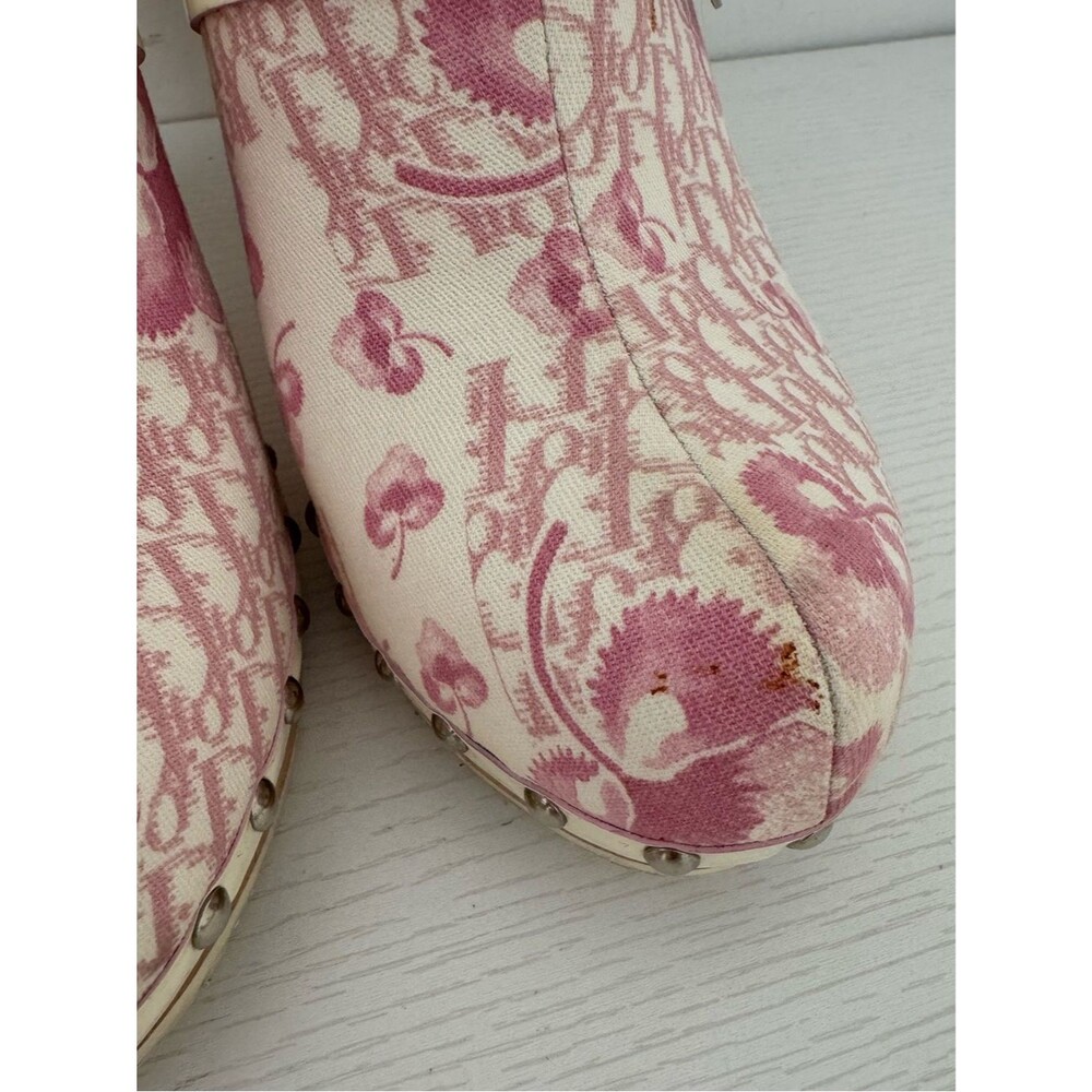 Dior Retro Vintage Trotter Print Logo Embellished Pink Blossom Clogs Mules 40 - Picture 5 of 9